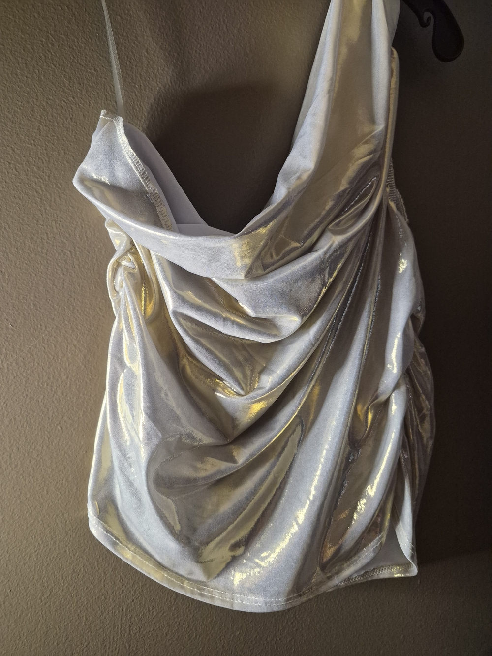 Gold Metallic Cowl Neck Draped Women’s Top